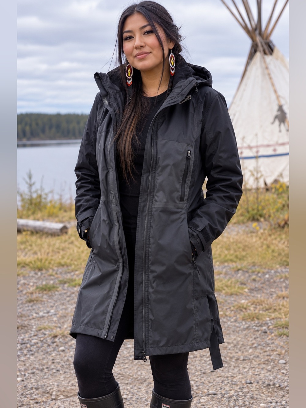 Eddie Bauer Women's WeatherEdge Hooded Trench Rain Jacket Coat - Black